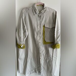 Stylish Long Sleeve Shirt Dress with Olive Accents